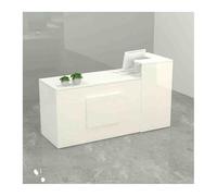 Moderno mostrador de recepción con cajón con cerradura y almacenamiento | Elegante escritorio frontal para cajeras, tiendas de ropa para mujeres | Blanco, orientación izquierda de 140 cm