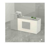 Moderno mostrador de recepción con cajón con cerradura y almacenamiento, elegante escritorio para cajeros, tiendas de ropa para mujeres, blanco y gris, orientación derecha de 120 cm