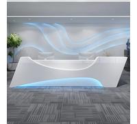 Moderno mostrador de recepción de 108 pulgadas con iluminación LED oculta, logotipo personalizado para tienda de ropa, salón de belleza, oficina, vestíbulo