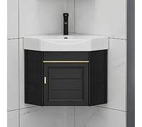 Moderno mueble de baño esquinero montado en la pared con fregadero y almacenamiento, pequeño diseño de lavabo de mano para el hogar, patio y cuarto de lavado, lavabo de cerámica combinado con caliente