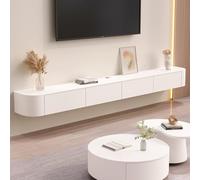 Moderno mueble de pared para TV con amplio cajón de almacenamiento para sala de estar y oficina, elegante diseño de 280 cm para apartamentos, color blanco