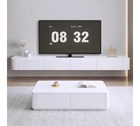 Moderno mueble de TV flotante blanco 70.8 con almacenamiento, elegante unidad de entretenimiento para sala de estar y oficina, diseño que ahorra espacio