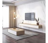 Moderno mueble de TV montado en la pared con 3 puertas abatibles y estantes flotantes para hogares pequeños, gran almacenamiento, consola de medios de entretenimiento, centro para sala de estar