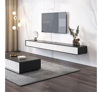 Moderno mueble de TV montado en la pared con gran almacenamiento y 3 puertas abatibles, estantes flotantes para espacios pequeños, centro de entretenimiento para sala de estar