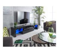 Moderno mueble de TV negro brillante mate de 200 cm apto para televisores de pantalla plana LED de 55 a 80 pulgadas 4K Estantes de cristal