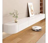 Moderno mueble flotante de pared para TV con 2 puertas y cajón, elegante mueble de TV que ahorra espacio para sala de estar, dormitorio, comedor, color blanco, 120 x 24 x 20 cm, diseño contemporáneo
