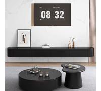 Moderno mueble flotante para TV con luces LED, mueble de entretenimiento para montaje en pared, color negro, con cajones de almacenamiento y estantes para sala de estar (260 cm)