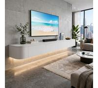 Moderno mueble flotante para TV con puertas cerradas, 260 cm, diseño LED blanco mate para sala de estar contemporánea, de piel para decoración del hogar