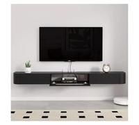Moderno mueble flotante para TV, de madera maciza, para sala de estar y sala de entretenimiento, elegante acabado negro, 200 cm de ancho, diseño de ahorro de espacio