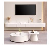 Moderno mueble flotante para TV montado en la pared con estantes de almacenamiento 3/4, color blanco, 280 cm