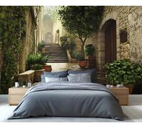 Moderno mural de escalera de patio siciliano para sala de estar, murales de pared de arco de piedra de Italia para dormitorio, papel pintado fotográfico extraíble 3D, 300 x 210 cm