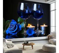 Moderno mural de pared profundo, romántica comida, copa de vino, vela, papel pintado para pared decorativa en dormitorio, sala de estar o pasillo, póster panorámico 250 x 175 cm (ancho x alto)