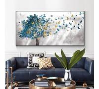 Moderno nórdico azul árbol mariposa lienzo pintura pared arte carteles impresiones cuadros de pared para sala de estar decoración de la pared del hogar 25.6 x 51.2 in (26 x 51 pulgadas) marco interno