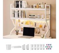 Moderno organizador de escritorio con paneles perforados, marco de acero resistente, madera difícil de deformar, ideal para escritorio de computadora, dormitorio, oficina, hogar, disponible en tres