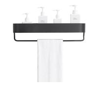 Moderno organizador de estante de baño negro - Organizador de ducha montado en la pared con barra de toallas, bordes redondos para un fácil almacenamiento, perfecto para baño, cocina y accesorios de