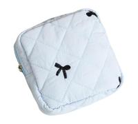 Moderno organizador de productos femeninos con estampado de lazo, impermeable, elegante bolsa de cosméticos para uso diario, bolsa de higiene femenina portátil, Blue, Talla única