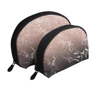 Moderno Oro Rosa Mármol Negro Brillo Rosa, Bolsa de Maquillaje de Concha, Monedero pequeño para Mujer, Bolsa de artículos de tocador, Bolsa de cosméticos, 2 Piezas