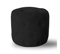 Moderno otomano redondo de terciopelo con diseño de copetudo, elegante reposapiés y taburete multifunción, elegante mesa de centro para sala de estar, dormitorio, entrada, color negro, 45 x 45 x 41 cm