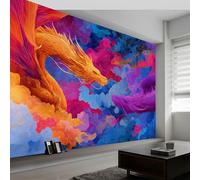 Moderno Papel Pintado Fantasía Animales 300 X 210 Cm, Multicolor Dos Dragones Jugando Perla 3D Fondo Pared Dormitorio Murales Tapiz Para Diversas Habitaciones - Tapiz Fotográfico Para Arte De Pared