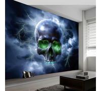 Moderno Papel Pintado Gótico Calavera 400 X 280 Cm, Gris Oscuridad Fantasía Relámpagos 3D Fondo Pared Dormitorio Murales Tapiz Para Diversas Habitaciones - Tapiz Fotográfico Para Arte De Pared