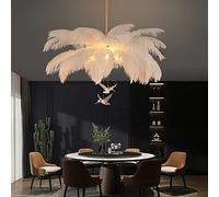 Moderno Pluma Lámpara Colgante Blanco,Grande Pluma De Avestruz Luz Colgante,3 Luces Led Luz Colgante Del Techo Aluminio Para Comedor Salón Habitación Para Niñas-Blanco 80x80x48cm(31x31x19inch)