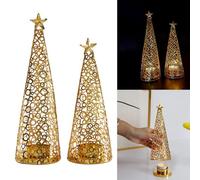 Moderno portavelas de hierro con forma geométrica de círculo hueco y base ancha para protección de la superficie, añade un cálido brillo festivo adecuado para cenas y fiestas de Navidad (dorado grande