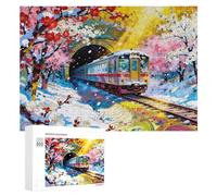 Moderno Premium Puzzles Adultos Viaje en Tren 300 Piezas Puzzles Adultos túnel de Flores de Invierno Divertido Juego Familiar Puzzle Adultos de Madera,para niñ