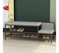 Moderno puf de terciopelo con marco de metal, otomano de gran almacenamiento, elegante taburete cambiador de zapatos para sala de estar y dormitorio, color negro, 100 x 35 cm, solución versátil para