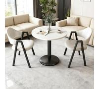 Moderno redondo con 2 sillas, mesa de mármol, sillas de cuero, mesa de centro redonda de 60 cm y juego de 2 sillas de cuero, mesa de comedor para cocina, salón, oficina, para 2 personas (blanco y