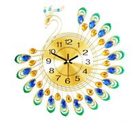 Moderno reloj de pared de metal de 15 pulgadas con un colorido tema de pavo real, para decoración de lujo