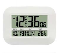 Moderno reloj de pared LCD para espacios de vida Diseño multifuncional con ajustes de alarma y pantalla de temperatura para uso práctico (blanco)