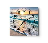 Moderno Reloj de Pared mar Ola Playa 40x40cm Decoracion Reloj de Vidrio Cocina Salon Oficina Comedor Reloj Decorativo Silencioso Art Wall Clock Decor Decorativo para el Hogar C4AC40x40-3621