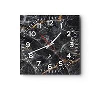 Moderno Reloj de Pared Mármol Piedra Negro 40x40cm Decoracion Reloj de Vidrio Cocina Salon Oficina Comedor Reloj Decorativo Silencioso Art Wall Clock Decor Decorativo Para el Hogar C4AC40x40-4899