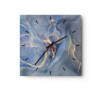 Moderno Reloj de Pared Oro Azul Pintura 40x40cm Decoracion Reloj de Vidrio Cocina Salon Oficina Comedor Reloj Decorativo Silencioso Art Wall Clock Decor Decorativo para el Hogar C3AC40x40-5029