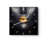 Moderno Reloj de Pared Oro Boca Negro 40x40cm Decoracion Reloj de Vidrio Cocina Salon Oficina Comedor Reloj Decorativo Silencioso Art Wall Clock Decor Decorativo para el Hogar C3AC40x40-4460