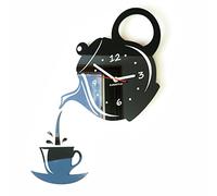 Moderno reloj de pared para la cocina taza y jarra negro, 45 cm x 45 cm, 3D, silencioso, fabricado en la UE