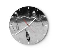 Moderno Reloj de Pared Playa Barcos Pesca 40x40cm Decoracion Reloj de Vidrio Cocina Salon Oficina Comedor Reloj Decorativo Silencioso Art Wall Clock Decor Decorativo para el Hogar C3AR40x40-5360