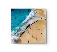 Moderno Reloj de Pared Playa Orilla del Mar Mar 30x30cm Decoracion Reloj de Vidrio Cocina Salon Oficina Reloj Decorativo Silencioso Art Wall Clock Decor Decorativo para el Hogar C3AC30x30-5889