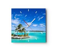 Moderno Reloj de Pared Tahití Isla Bora Relajante 40x40cm Decoracion Reloj de Vidrio Cocina Salon Oficina Reloj Decorativo Silencioso Art Wall Clock Decor Decorativo para el Hogar C3AC40x40-2386