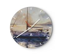 Moderno Reloj de Pared Velero Pesca Playa 40x40cm Decoracion Reloj de Vidrio Cocina Salon Oficina Comedor Reloj Decorativo Silencioso Art Wall Clock Decor Decorativo para el Hogar C3AR40x40-5993