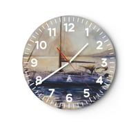 Moderno Reloj de Pared Velero Pesca Playa 40x40cm Decoracion Reloj de Vidrio Cocina Salon Oficina Comedor Reloj Decorativo Silencioso Art Wall Clock Decor Decorativo para el Hogar C4AR40x40-5993