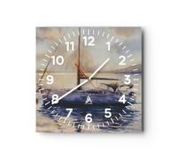 Moderno Reloj de Pared Velero Pesca Playa 40x40cm Decoracion Reloj de Vidrio Cocina Salon Oficina Comedor Reloj Decorativo Silencioso Art Wall Clock Decor Decorativo para el Hogar C4AC40x40-5993