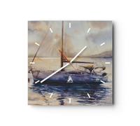 Moderno Reloj de Pared Velero Pesca Playa 40x40cm Decoracion Reloj de Vidrio Cocina Salon Oficina Comedor Reloj Decorativo Silencioso Art Wall Clock Decor Decorativo para el Hogar C3AC40x40-5993
