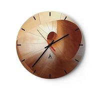 Moderno Reloj de Vidrio 40x40cm Redondo Decorativo Abstracto Arte - 4652 | Tridimensional Espiral Marrón Reloj de Pared Analógico Silencioso Decoración de Pared Sin Tic Tac Salón Dormitorio ARTTOR