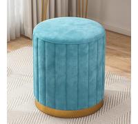 Moderno reposapiés de terciopelo beige, pequeño taburete otomano de maquillaje, reposapiés redondo tapizado para sala de estar y dormitorio, elegante pieza de decoración del hogar