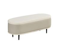 Moderno reposapiés ovalado, banco de zapatos de entrada, taburete de almacenamiento de patas de metal, contenedor otomano para mesita de noche, gris claro, 100 cm, soporte de pie elegante y funcional