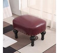 Moderno reposapiés rectangular tapizado de piel sintética con asiento acolchado y patas de madera, taburete para sala de estar, dormitorio, entrada, fácil de limpiar, morado