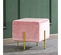 Moderno reposapiés redondo, reposapiés de terciopelo de felpa para sala de estar, dormitorio y entrada, taburete pequeño tapizado suave en elegante beige, banco de zapatos multiusos
