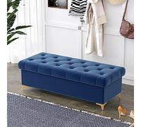 Moderno reposapiés tapizado de terciopelo con almacenamiento de lujo, elegante banco de extremo de cama para dormitorio, sala de estar y entrada, solución de almacenamiento otomana elegante y