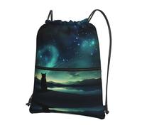 Moderno Saco De Gimnasio Impresión De Gato Observando Las Estrellas Mochila con Cordón Lavar A Máquina Bolsa De Cuerdas para Viajes, Natación, Piscina